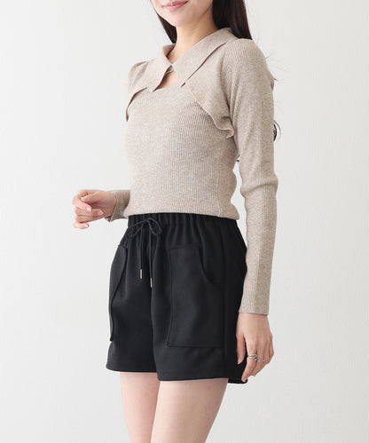 ソリッドカラー パッチポケット付き イージー キュロット パンツ