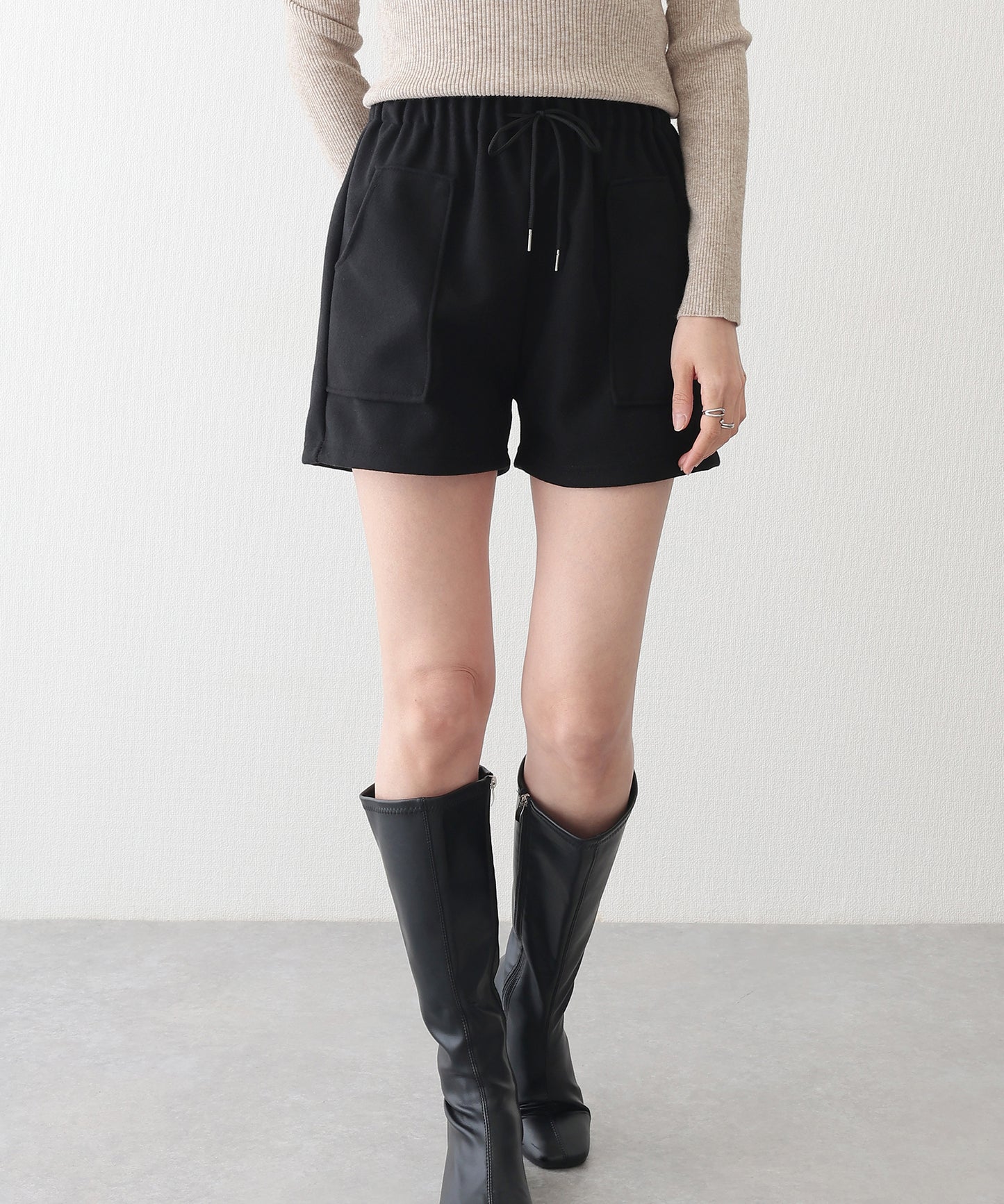 ソリッドカラー パッチポケット付き イージー キュロット パンツ