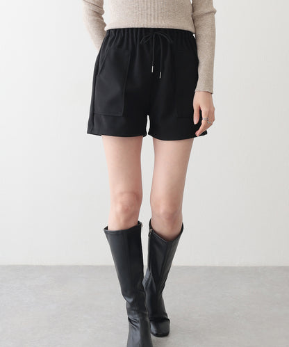 ソリッドカラー パッチポケット付き イージー キュロット パンツ