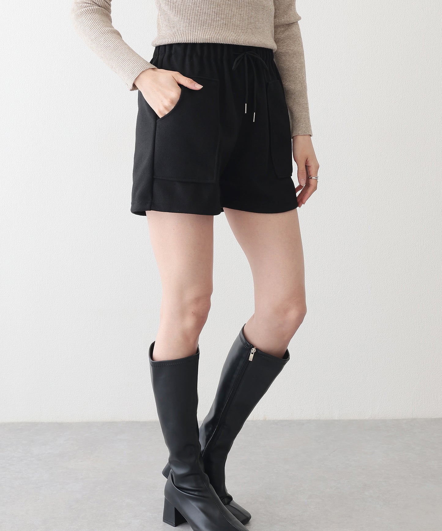 ソリッドカラー パッチポケット付き イージー キュロット パンツ