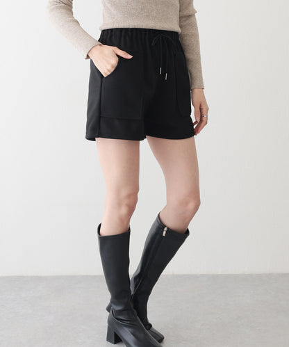 ソリッドカラー パッチポケット付き イージー キュロット パンツ