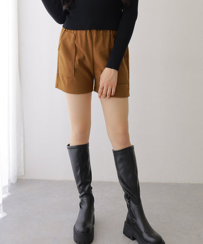 ソリッドカラー パッチポケット付き イージー キュロット パンツ