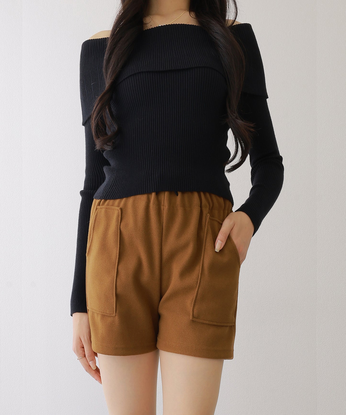 ソリッドカラー パッチポケット付き イージー キュロット パンツ