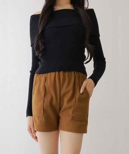 ソリッドカラー パッチポケット付き イージー キュロット パンツ