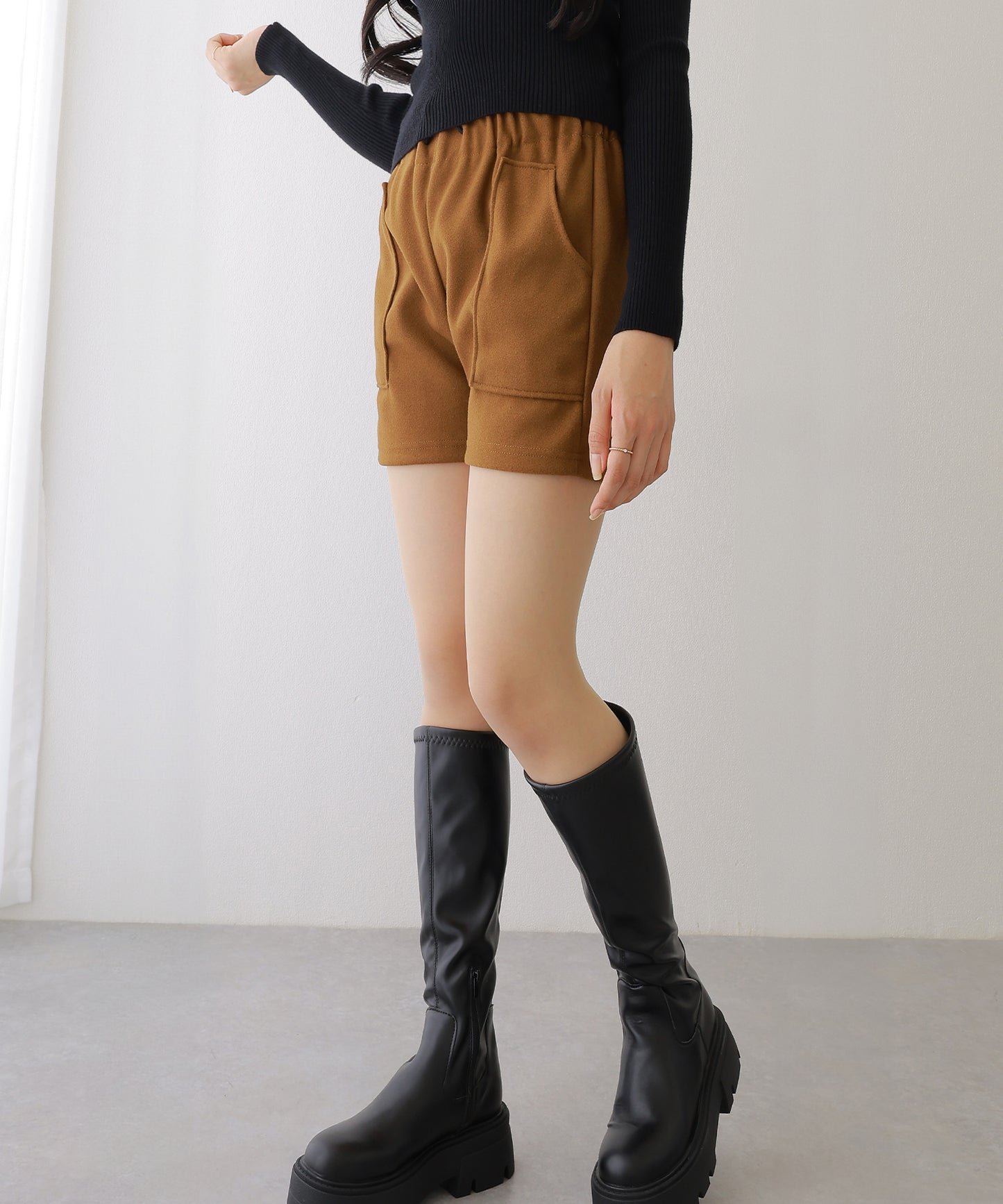 ソリッドカラー パッチポケット付き イージー キュロット パンツ