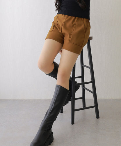ソリッドカラー パッチポケット付き イージー キュロット パンツ