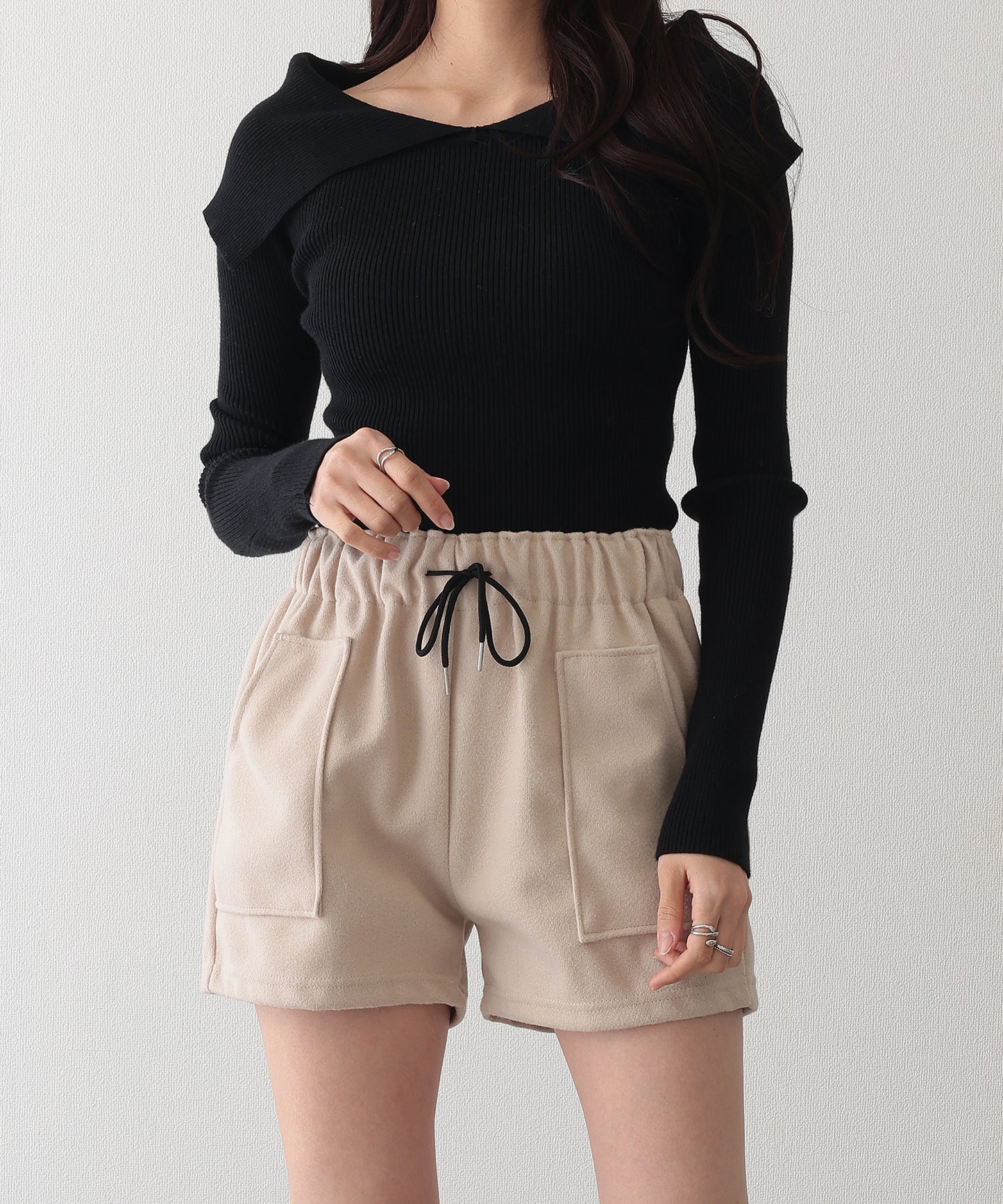 ソリッドカラー パッチポケット付き イージー キュロット パンツ