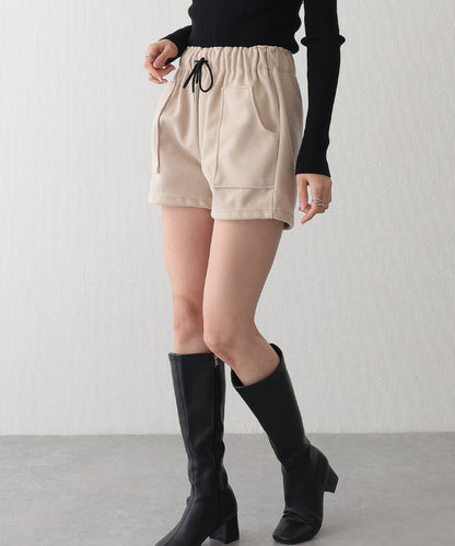 ソリッドカラー パッチポケット付き イージー キュロット パンツ