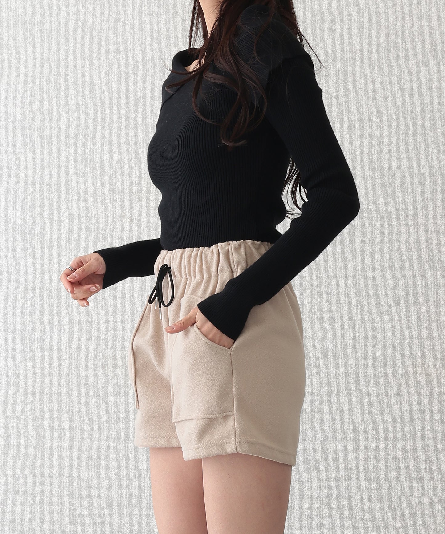 ソリッドカラー パッチポケット付き イージー キュロット パンツ