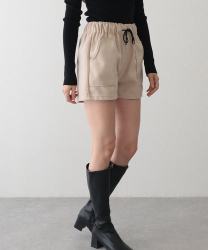 ソリッドカラー パッチポケット付き イージー キュロット パンツ