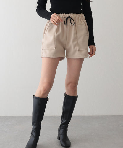 ソリッドカラー パッチポケット付き イージー キュロット パンツ