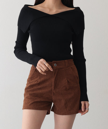 タック フレア コーデュロイ パンツ キュロット