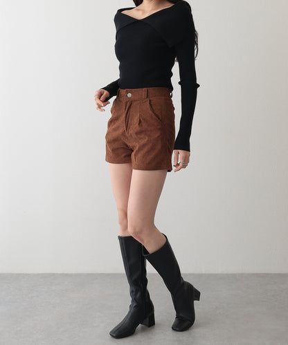 タック フレア コーデュロイ パンツ キュロット