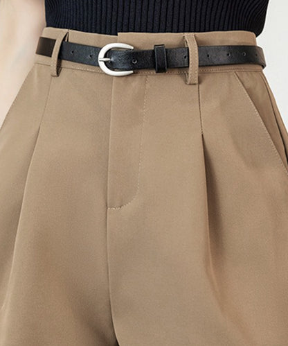 ベルト付き 裾ロールアップ タック ショートパンツ