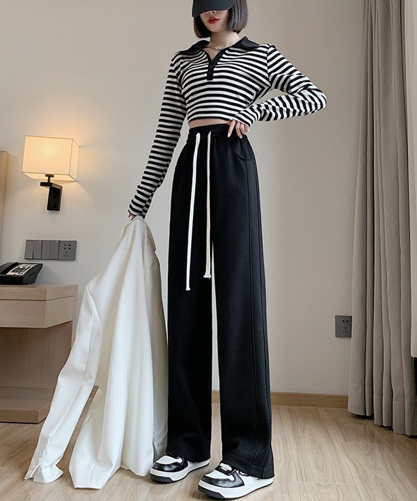 ライン ワイド スウェット トラック パンツ