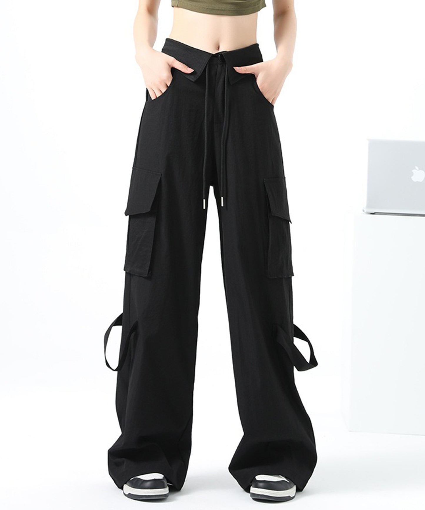 ハイウエスト 折り返し ワイド カーゴ パンツ