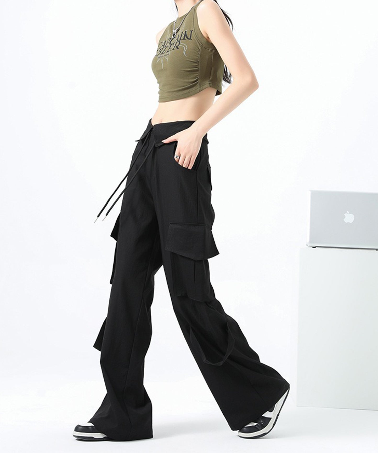 ハイウエスト 折り返し ワイド カーゴ パンツ