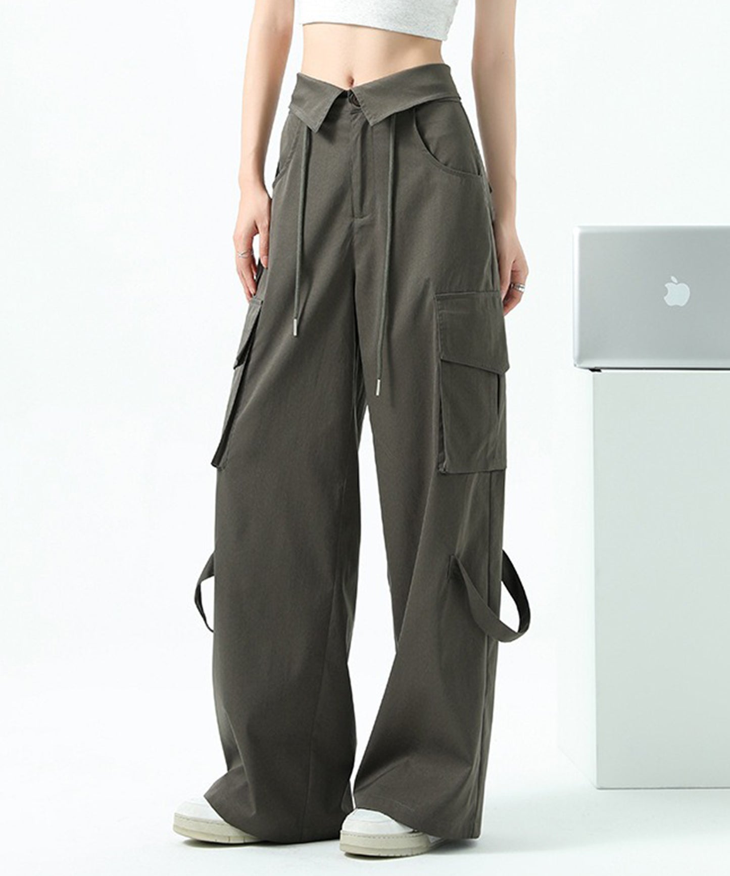 ハイウエスト 折り返し ワイド カーゴ パンツ