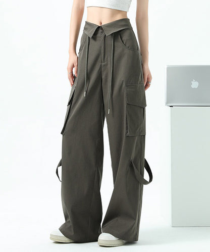 ハイウエスト 折り返し ワイド カーゴ パンツ