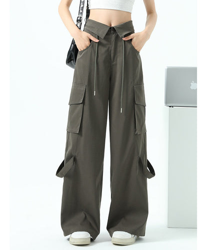 ハイウエスト 折り返し ワイド カーゴ パンツ