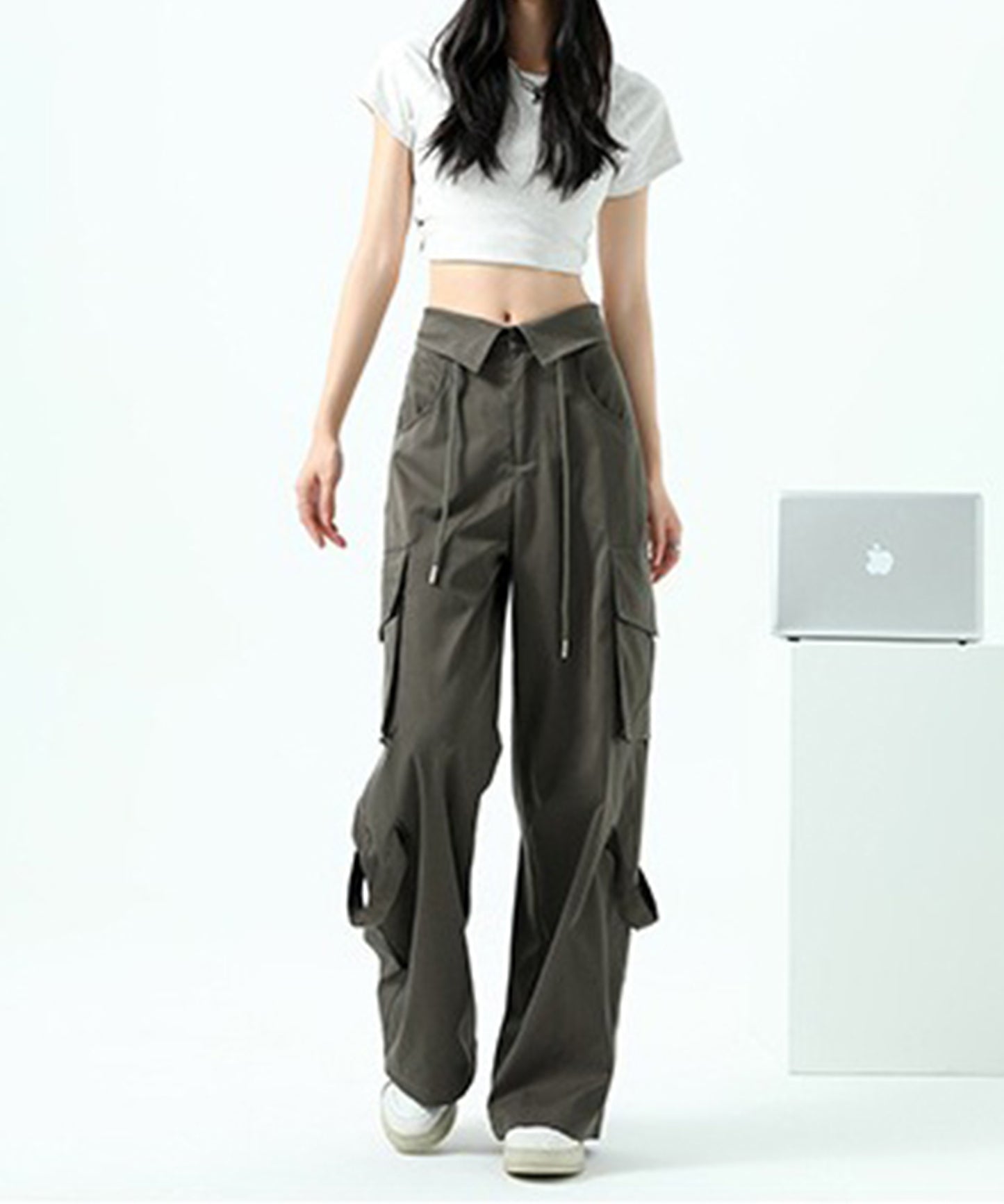 ハイウエスト 折り返し ワイド カーゴ パンツ