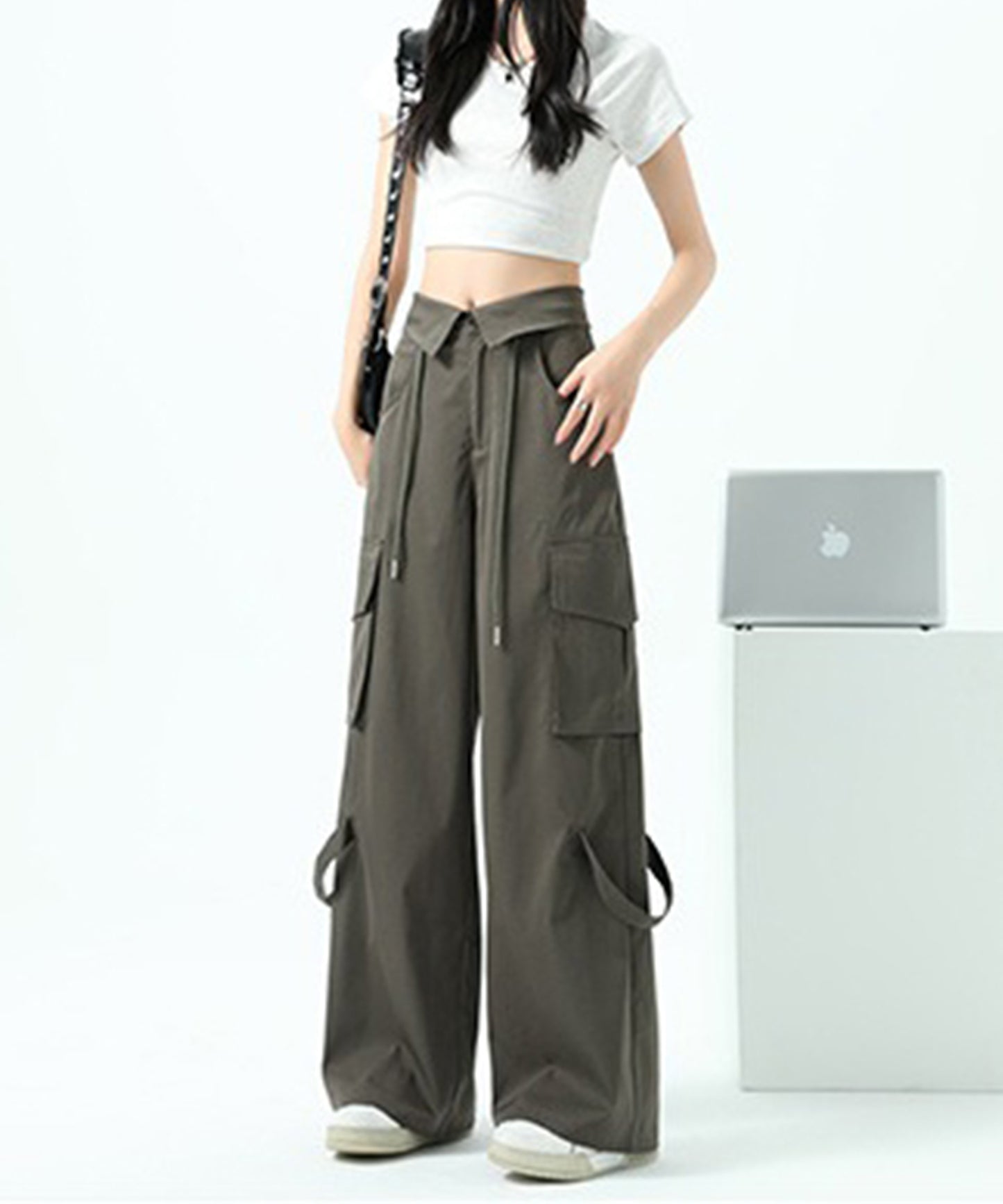 ハイウエスト 折り返し ワイド カーゴ パンツ