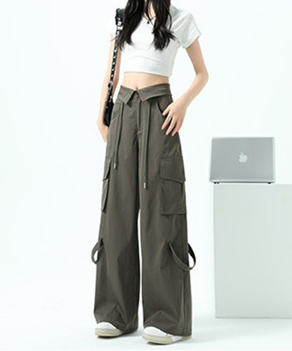 ハイウエスト 折り返し ワイド カーゴ パンツ