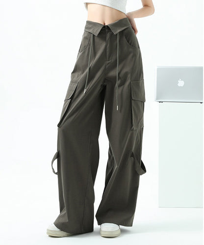ハイウエスト 折り返し ワイド カーゴ パンツ