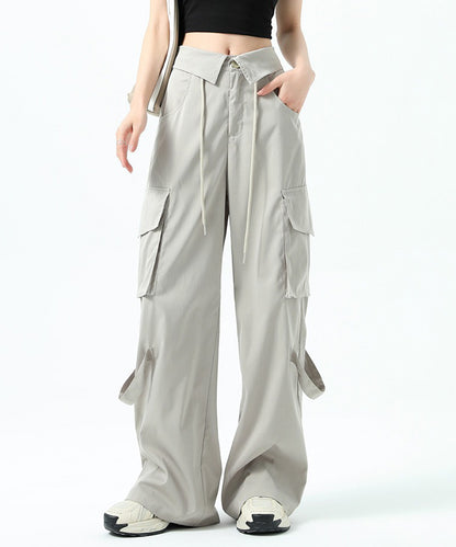 ハイウエスト 折り返し ワイド カーゴ パンツ