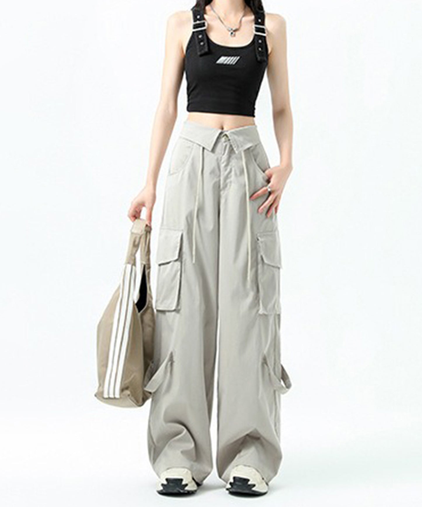 ハイウエスト 折り返し ワイド カーゴ パンツ