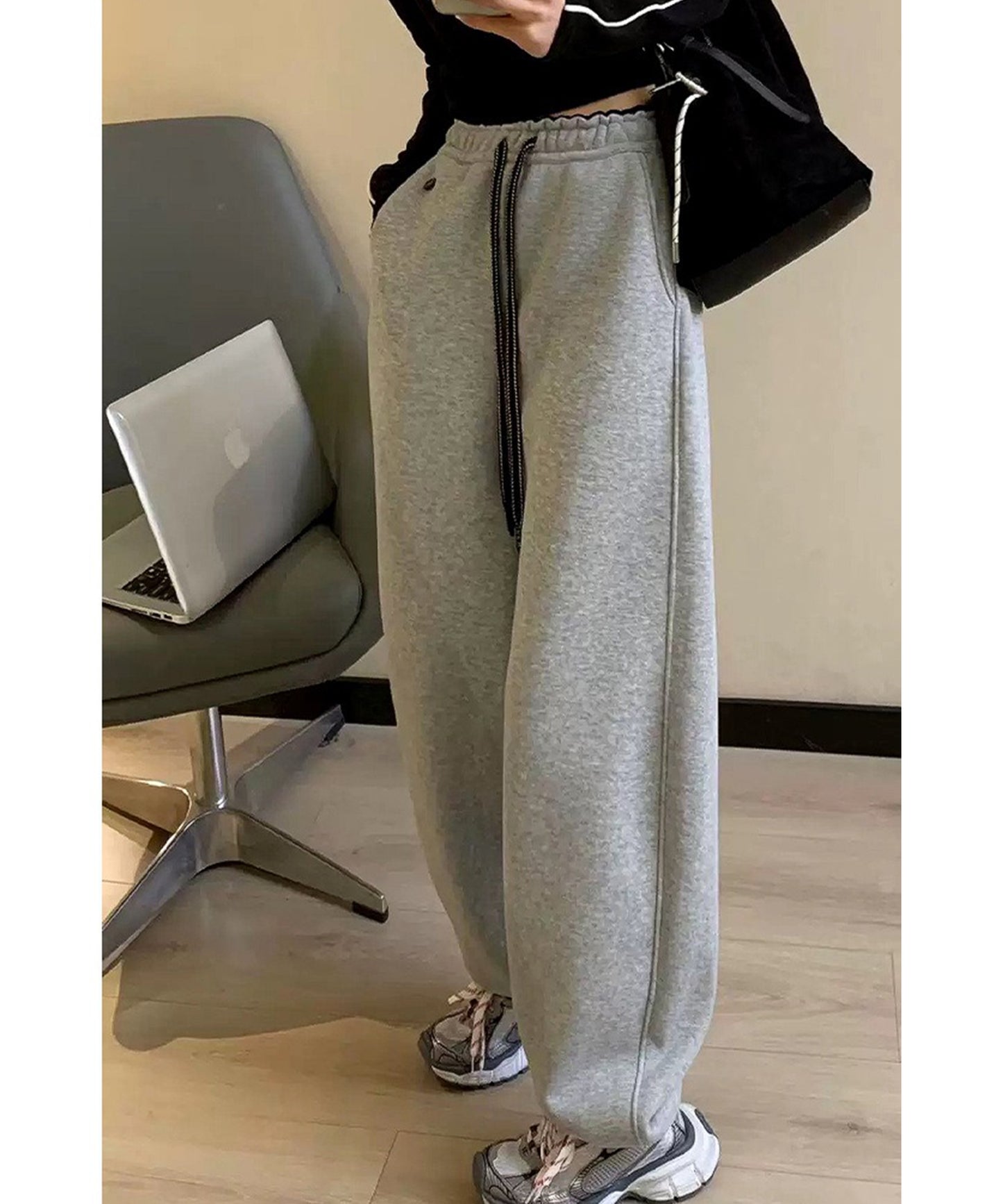 裾絞り ハイウエスト スウェット トラック パンツ