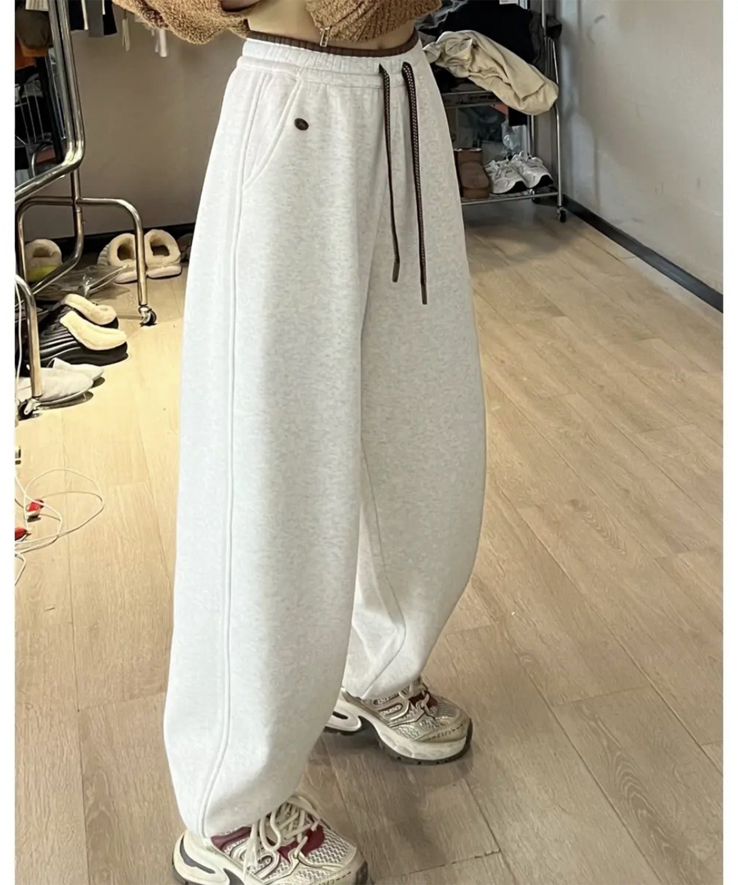 裾絞り ハイウエスト スウェット トラック パンツ