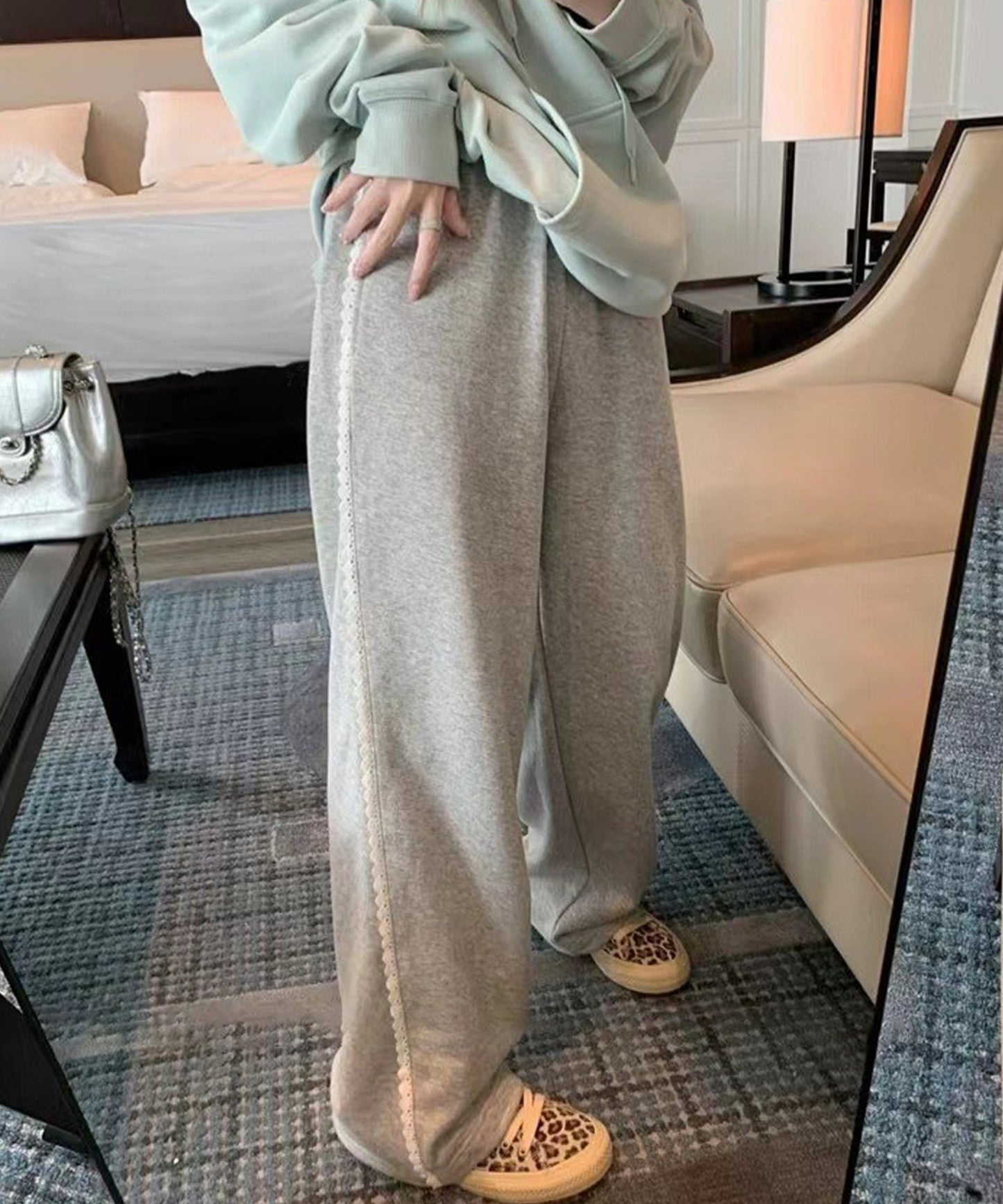 レース使い セミワイド スウェット トラック パンツ