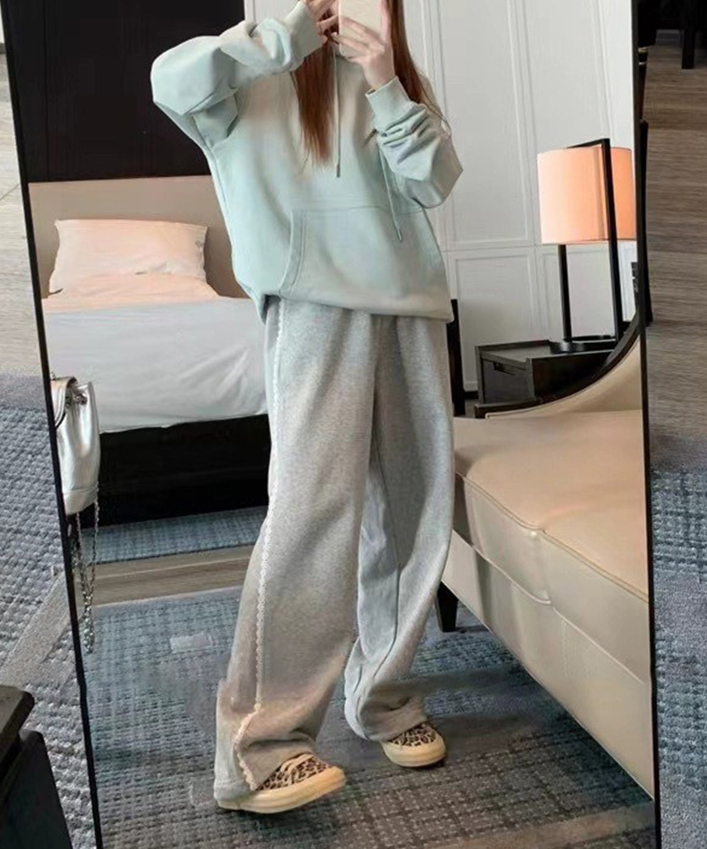 レース使い セミワイド スウェット トラック パンツ