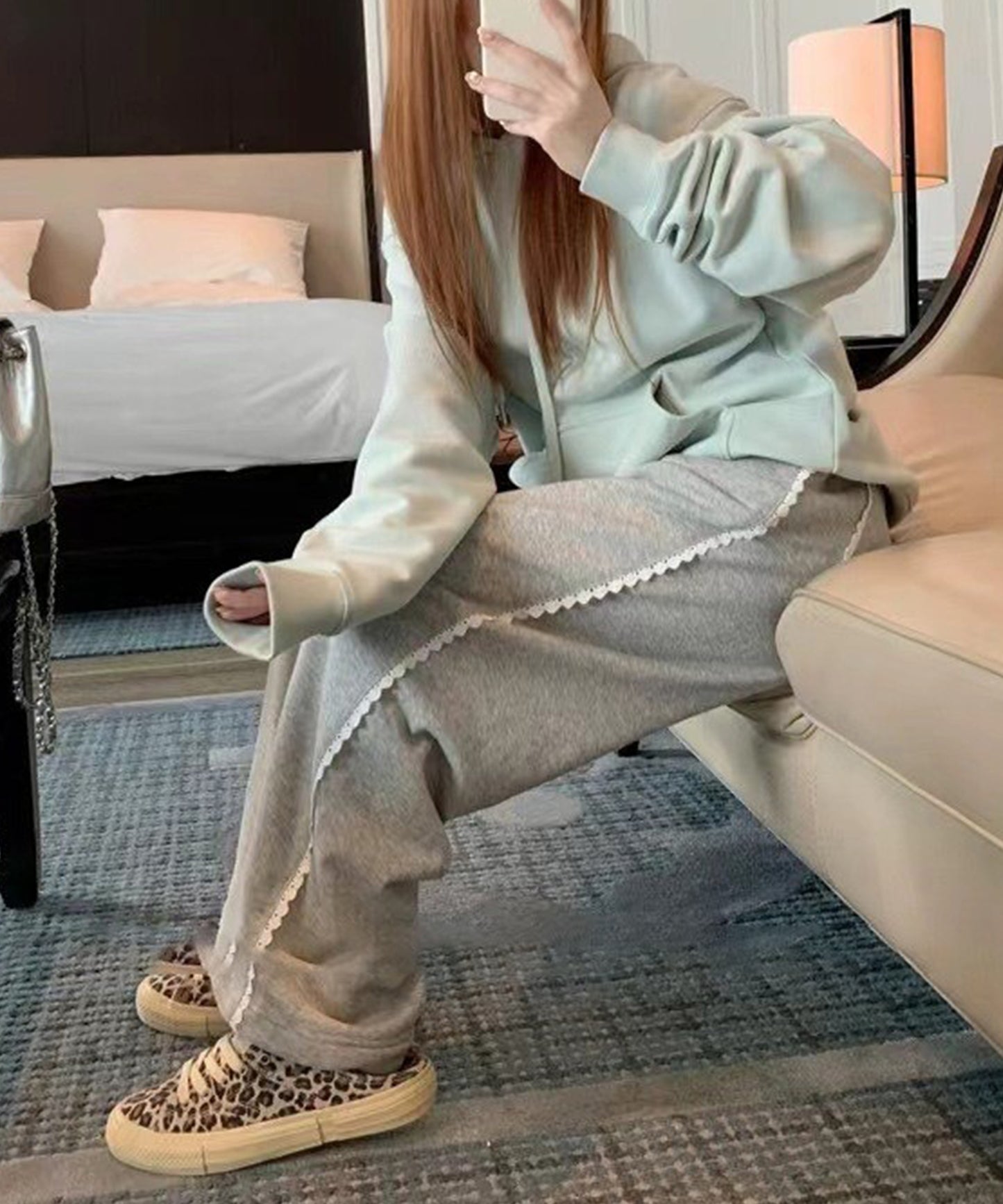 レース使い セミワイド スウェット トラック パンツ