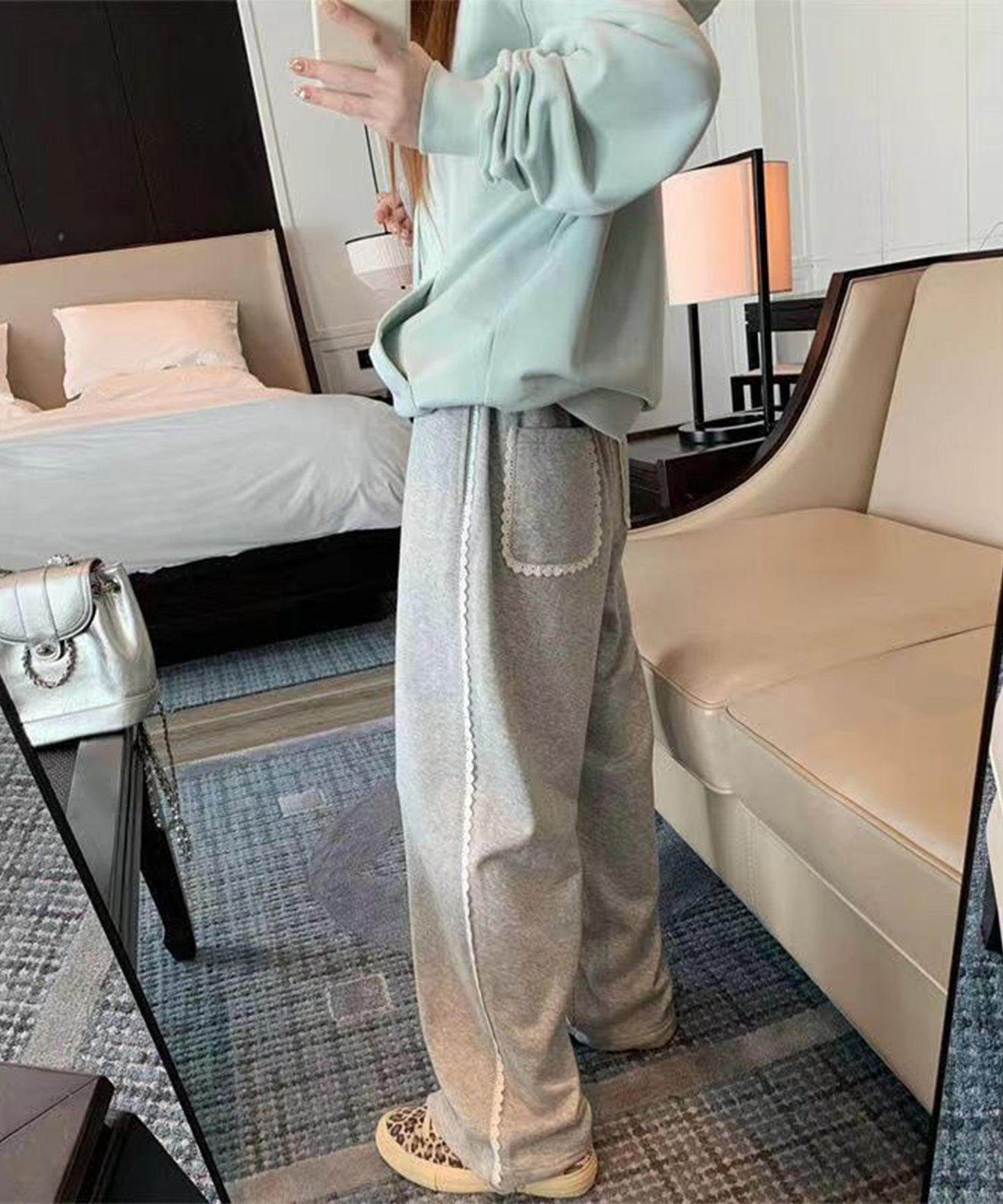 レース使い セミワイド スウェット トラック パンツ