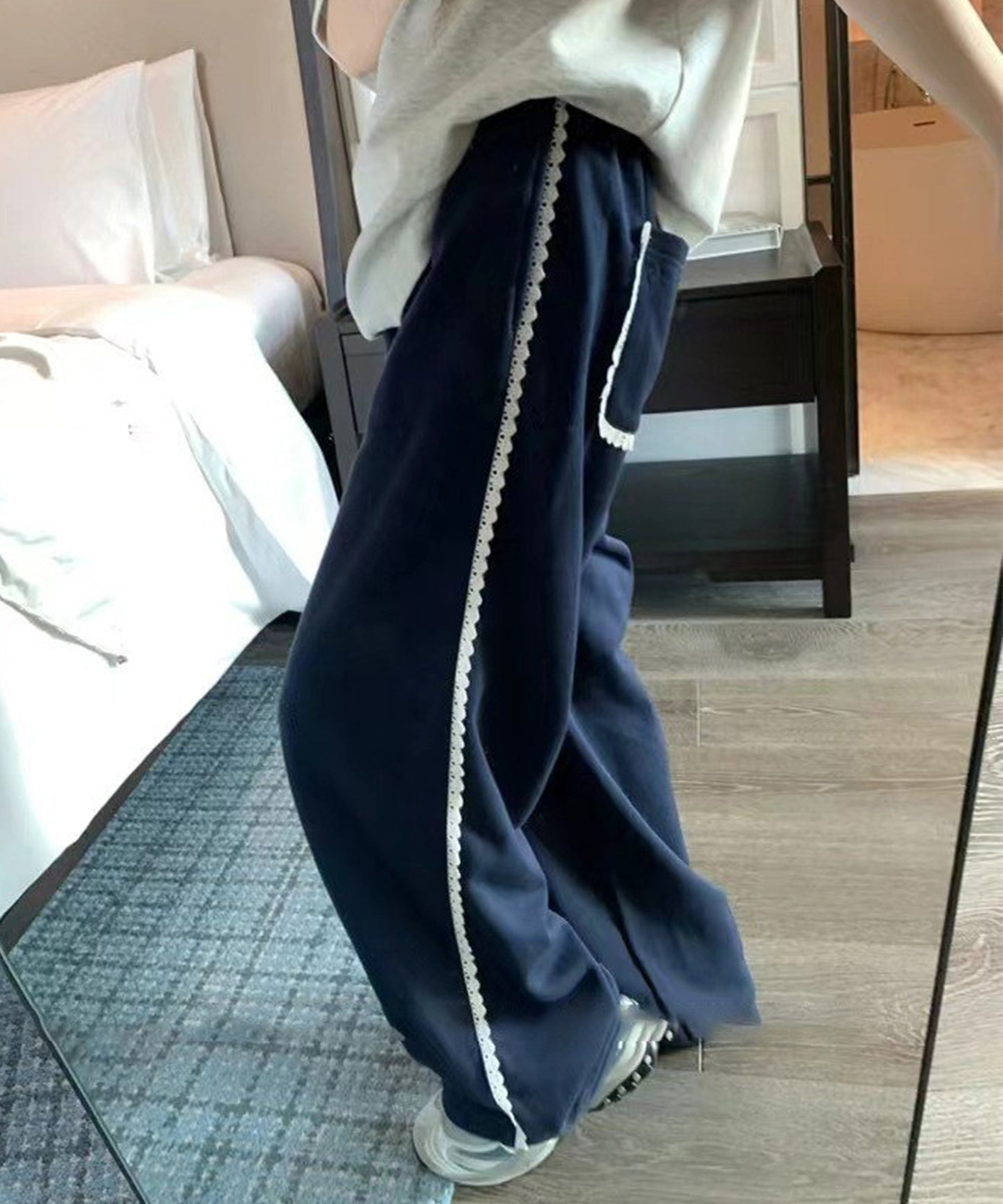 レース使い セミワイド スウェット トラック パンツ