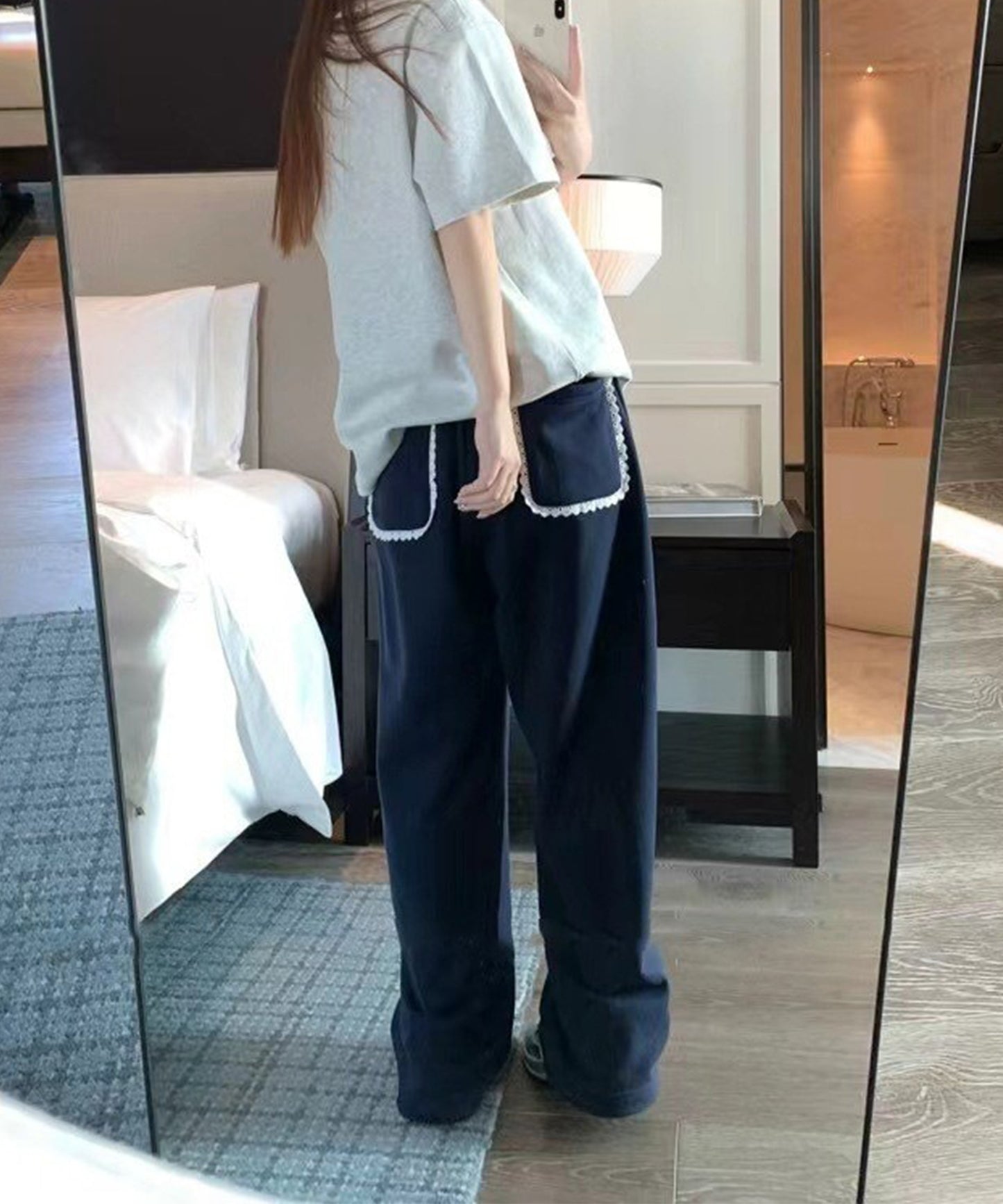 レース使い セミワイド スウェット トラック パンツ