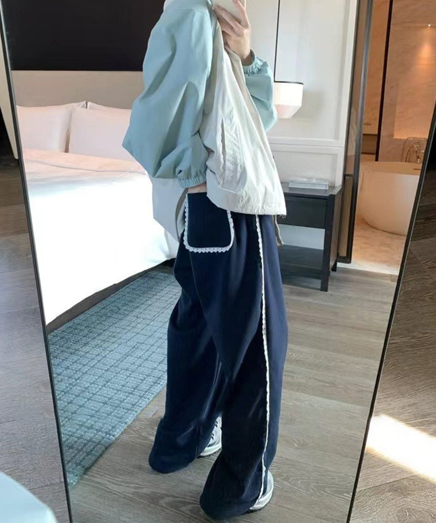 レース使い セミワイド スウェット トラック パンツ