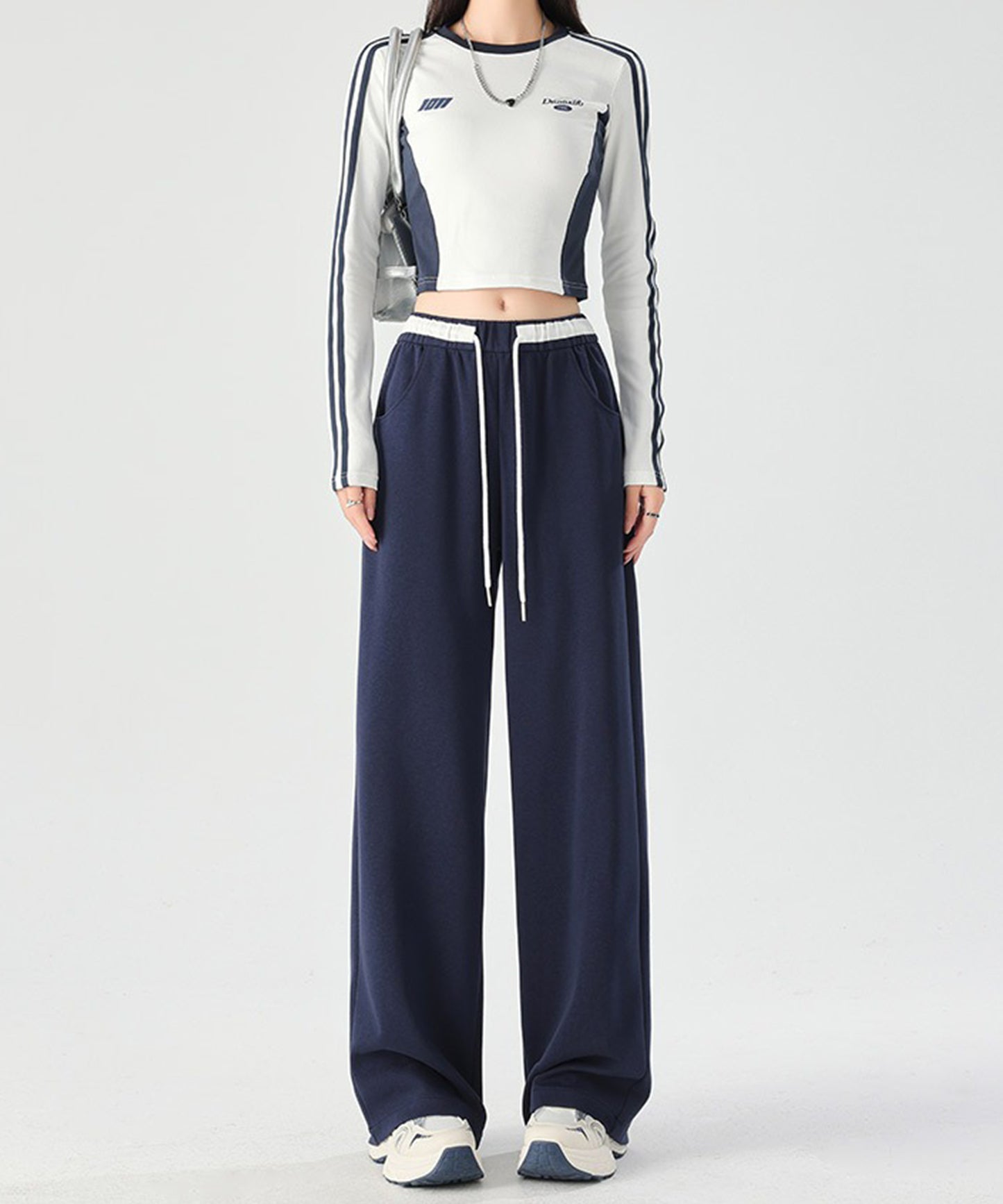 配色 セミワイド スウェット トラック パンツ