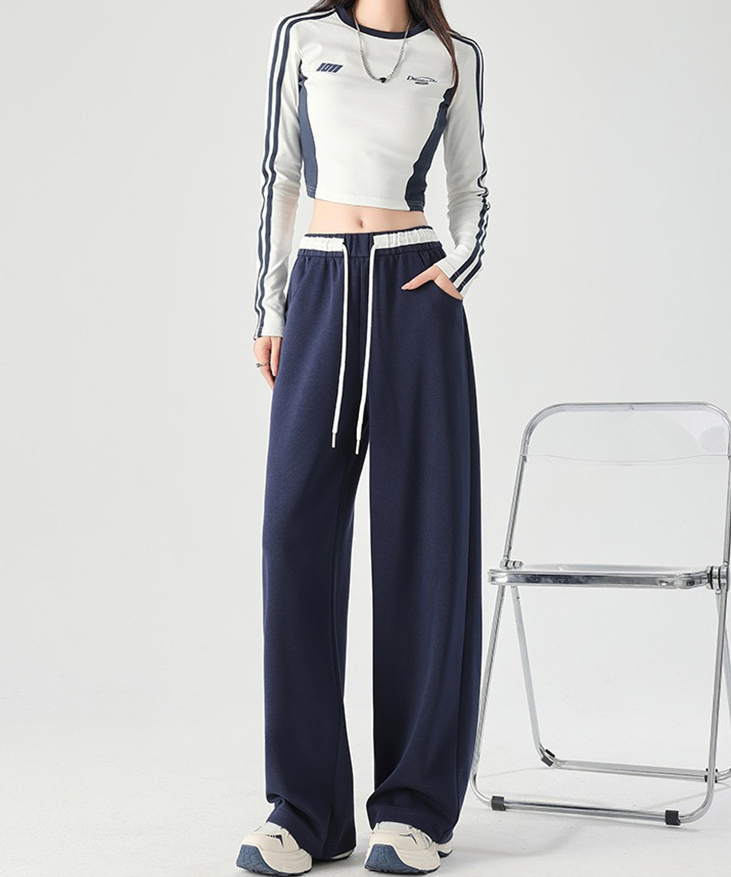 配色 セミワイド スウェット トラック パンツ