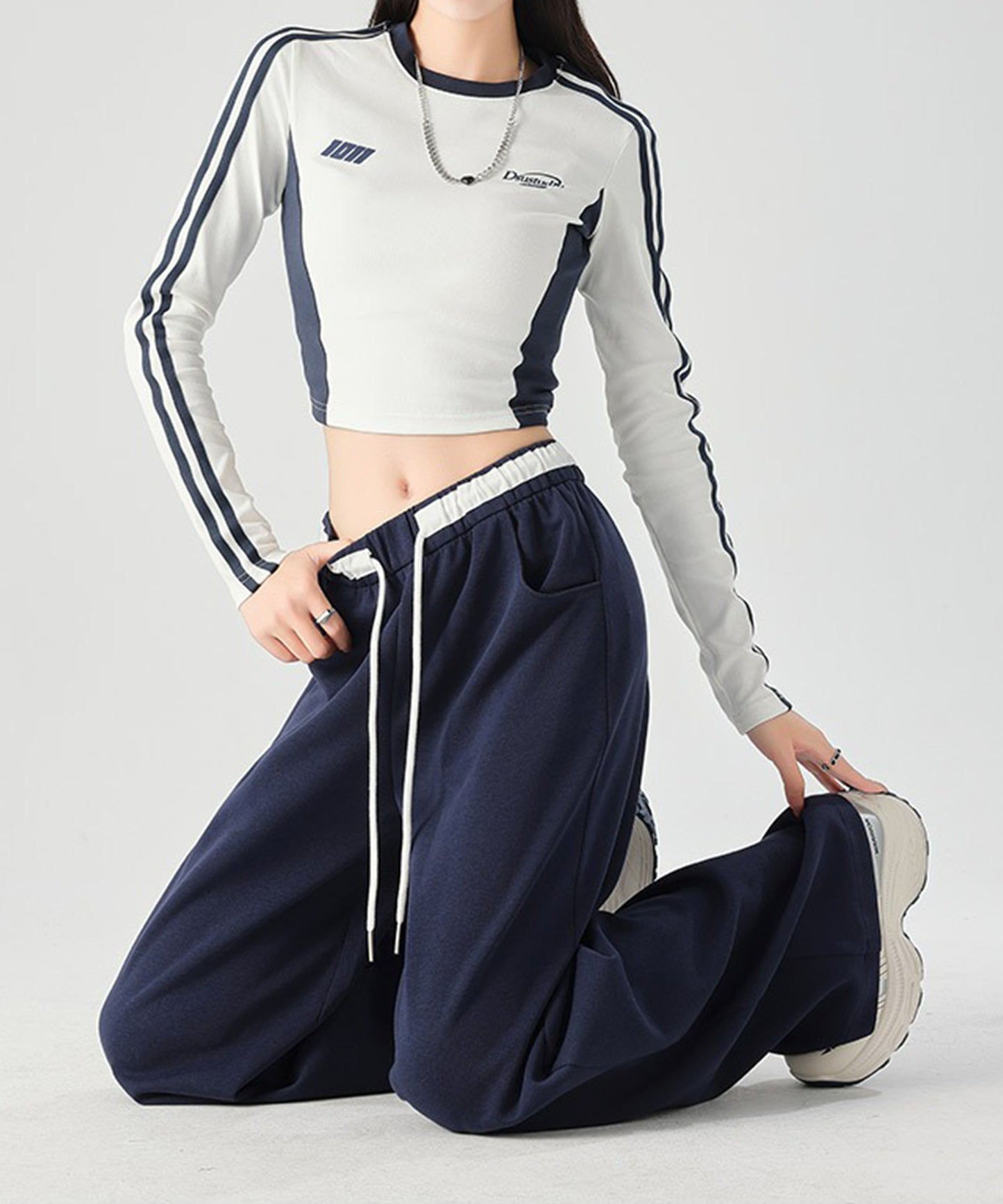 配色 セミワイド スウェット トラック パンツ