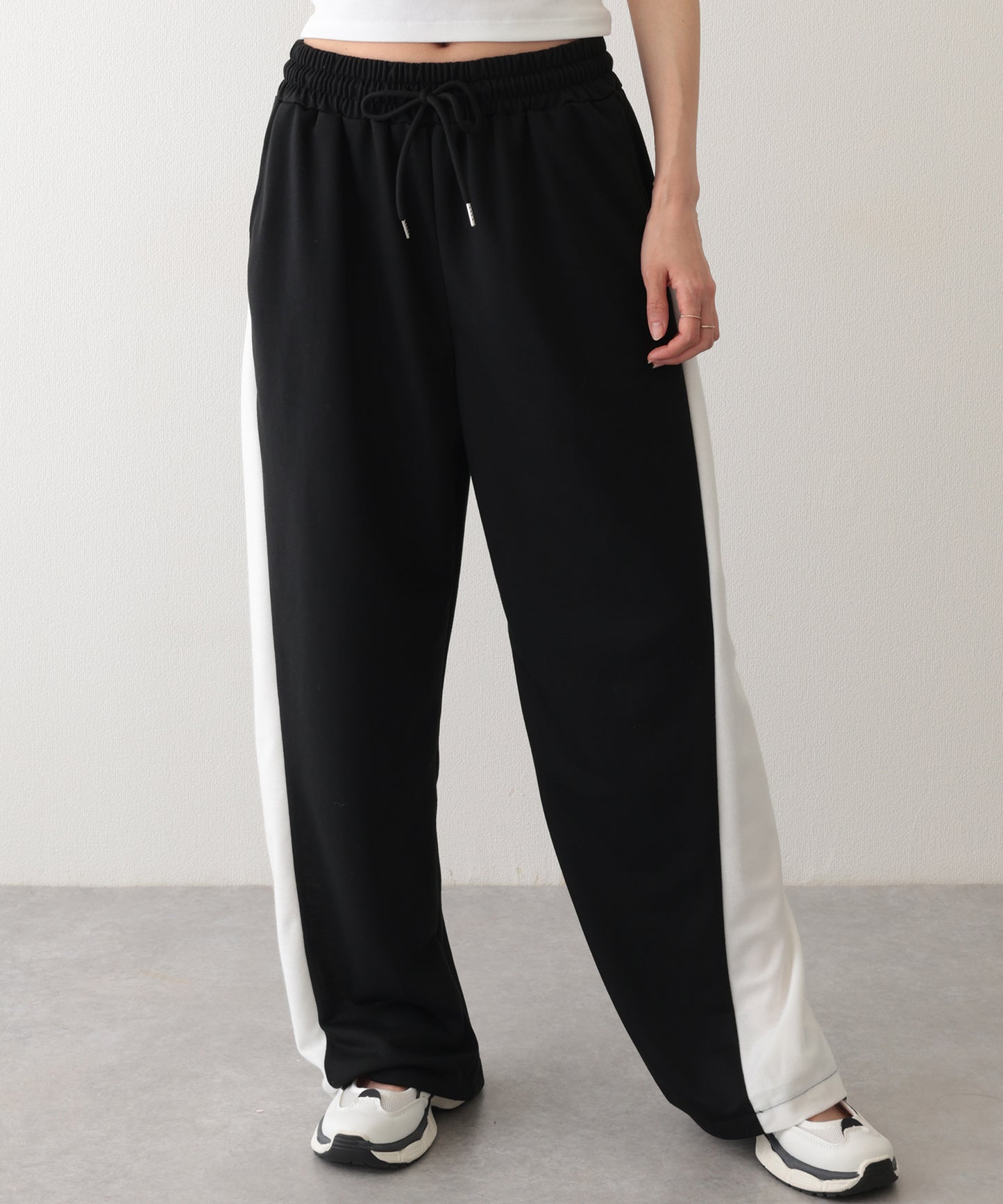 配色 切り替え 裏毛 ワイド スウェット トラック パンツ