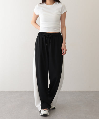 配色 切り替え 裏毛 ワイド スウェット トラック パンツ