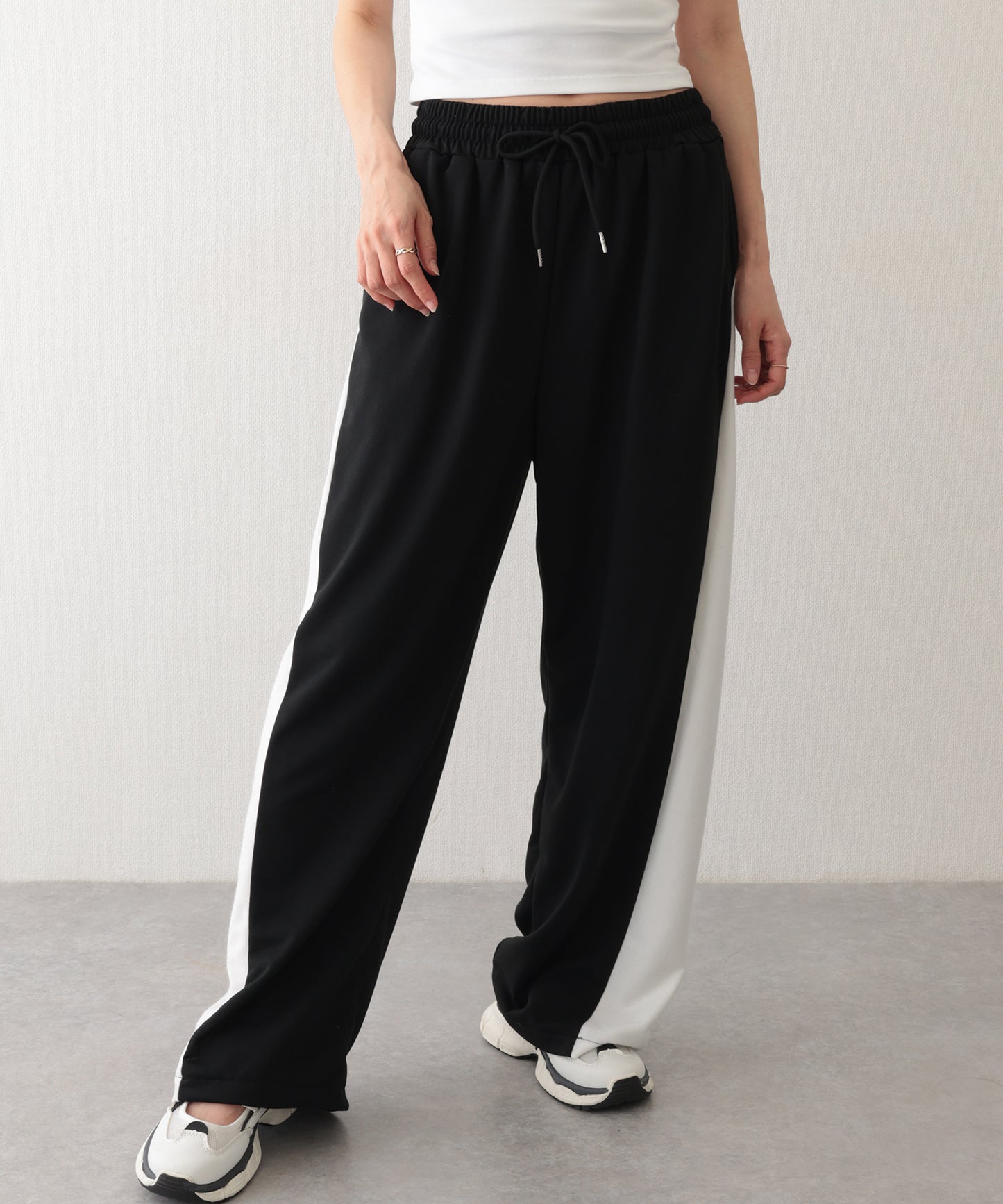 配色 切り替え 裏毛 ワイド スウェット トラック パンツ