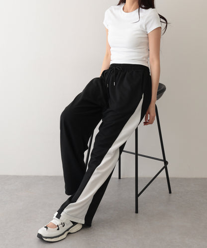 配色 切り替え 裏毛 ワイド スウェット トラック パンツ