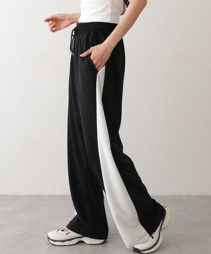 配色 切り替え 裏毛 ワイド スウェット トラック パンツ
