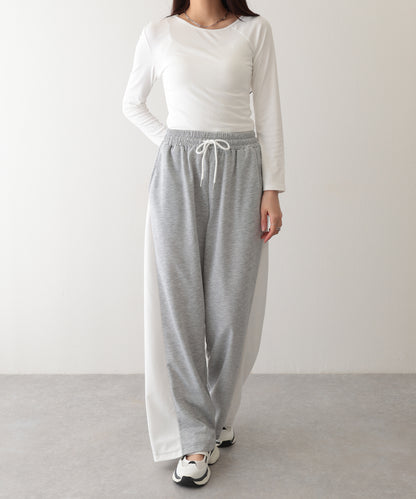 配色 切り替え 裏毛 ワイド スウェット トラック パンツ