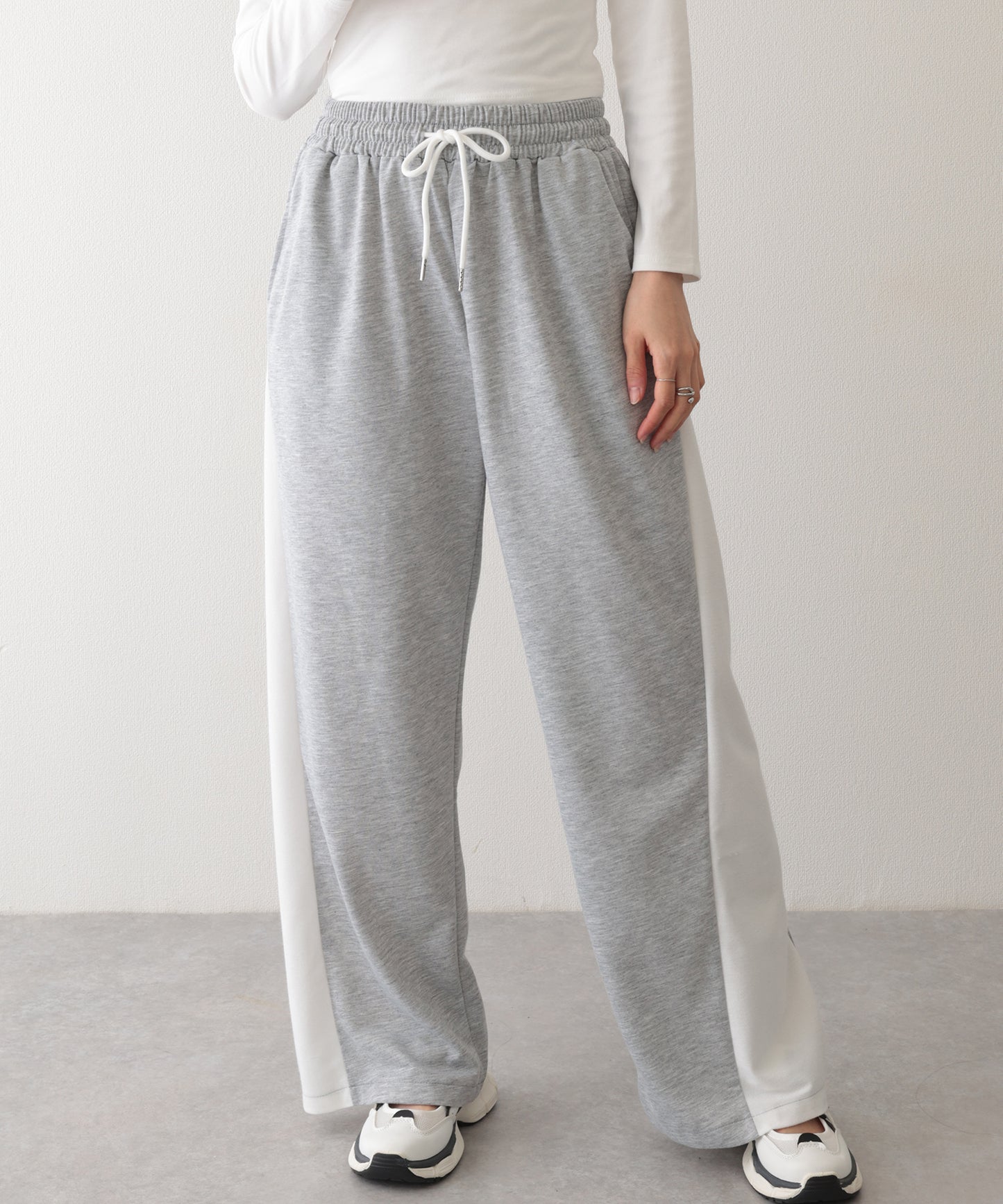 配色 切り替え 裏毛 ワイド スウェット トラック パンツ