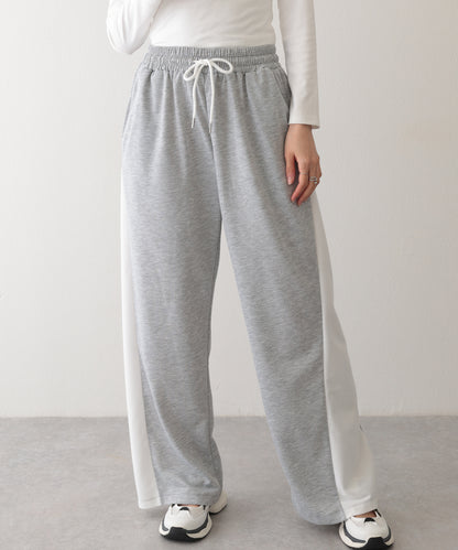 配色 切り替え 裏毛 ワイド スウェット トラック パンツ